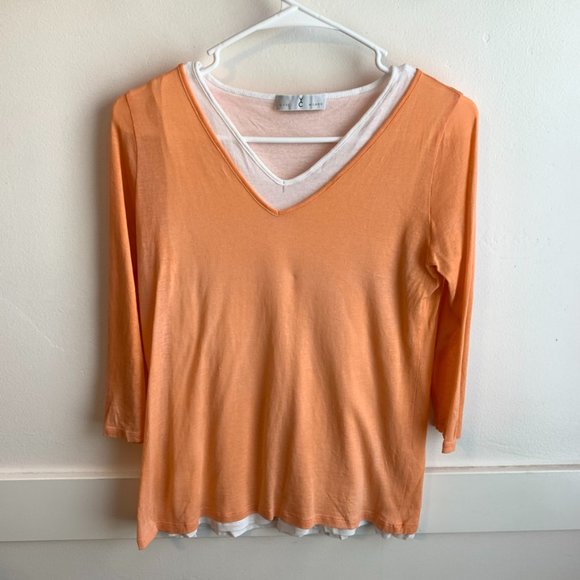 Whyci Milano Orange & White Quarter Sleeve Shirt - Picture 1 of 5